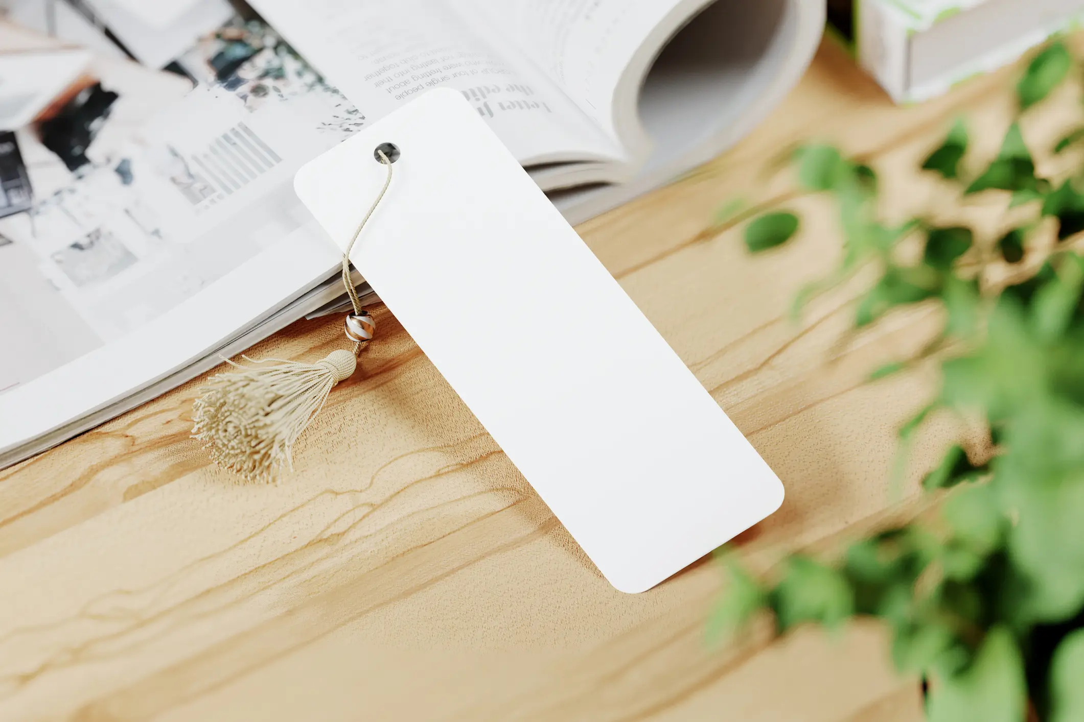 Blank cardboard bookmark with tassel mockup. 3D rendering